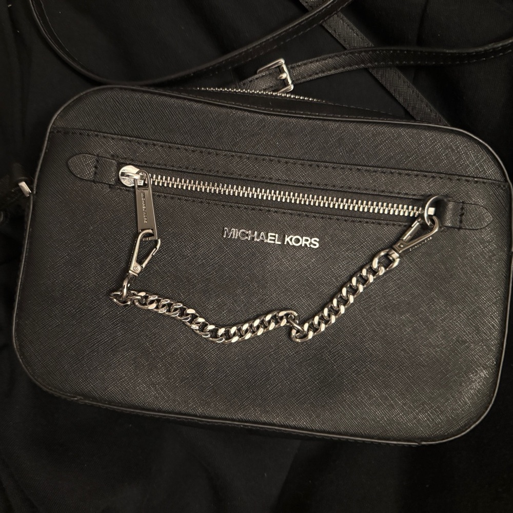 Michael Kors Black Crossbody with Silver Chain